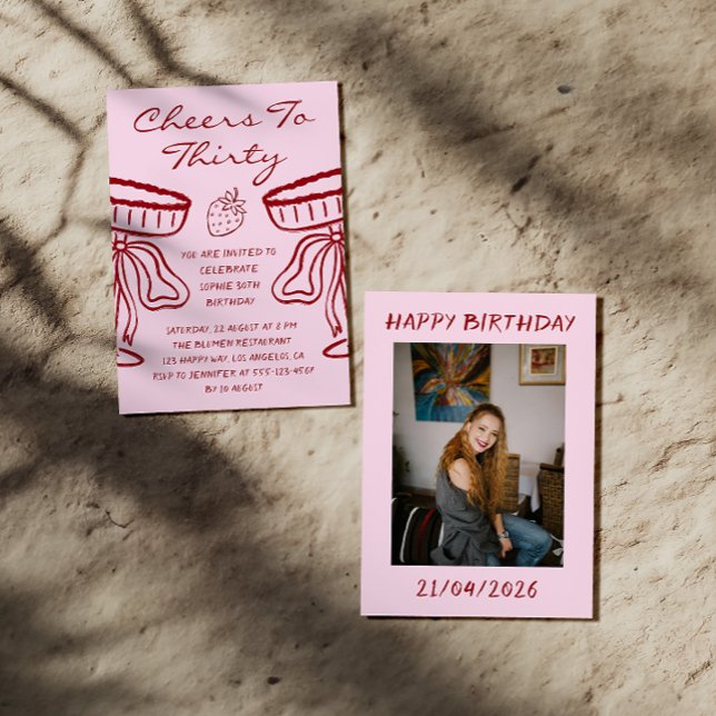 Convites Elegant Pink Cheers to Thirty Cocktail 30 Birthday (Criador carregado)