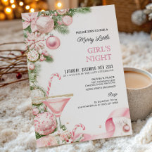 Elegant Pink Christmas Girls Night Invitation