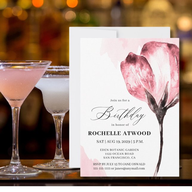 Convites Elegant Pink Floral Birthday Party Invitation (Criador carregado)