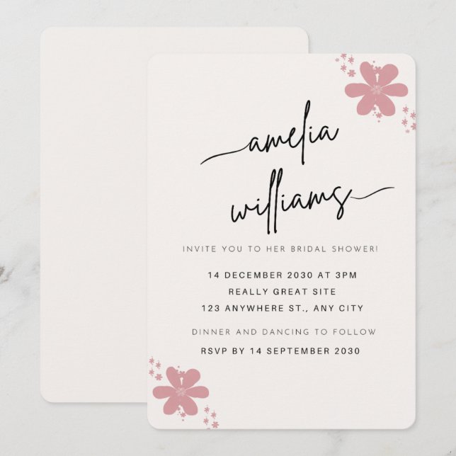 Convites Elegant Pink Floral Bridal Shower Invitation - Cus (Frente/Verso)