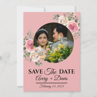 Convites Elegant Pink Floral Fully Editable Save the Date