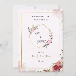 Convites Elegant Pink Floral Geometric Wedding Invitation