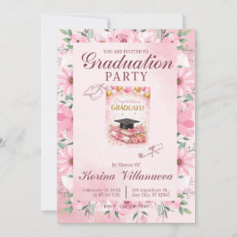 Convites Elegant Pink Floral Graduation Party Invitation