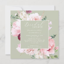 Elegant Pink Floral Light Sage Green Bridal Shower