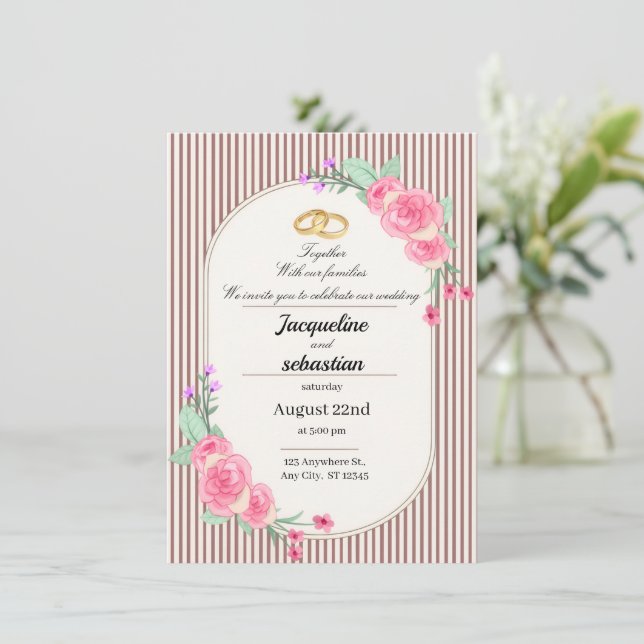Convites Elegant Pink Floral Wedding (Em pé/Frente)