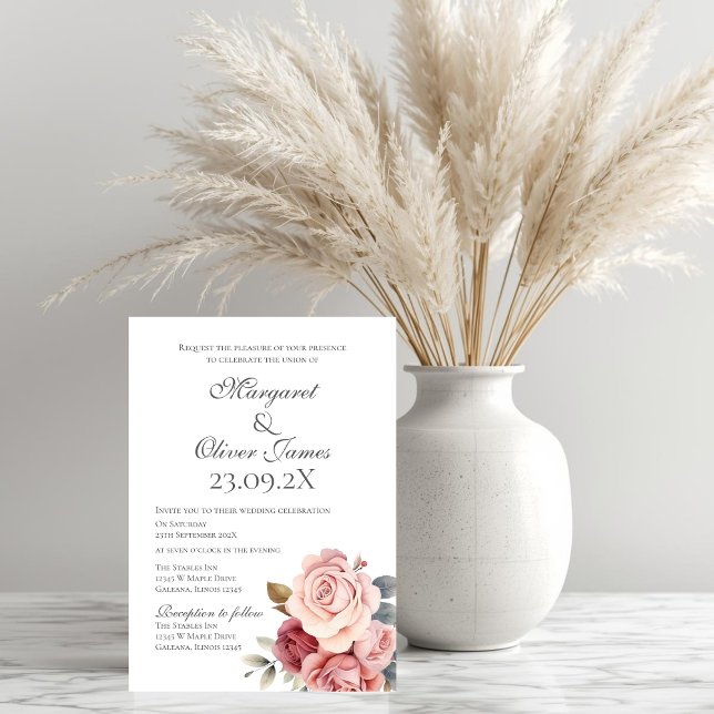 Convites Elegant Pink Floral Wedding Invitation (Criador carregado)