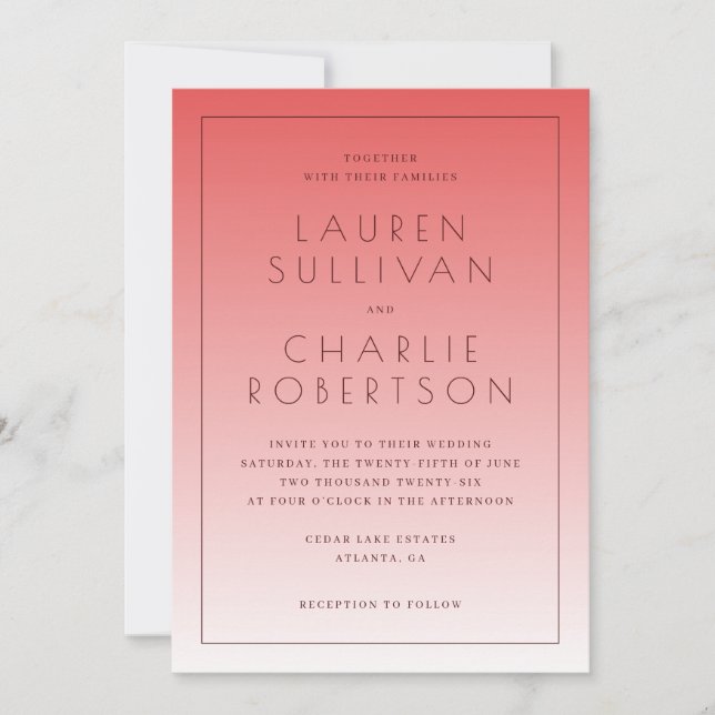 Convites Elegant Pink Gradient Wedding Invitations (Frente)