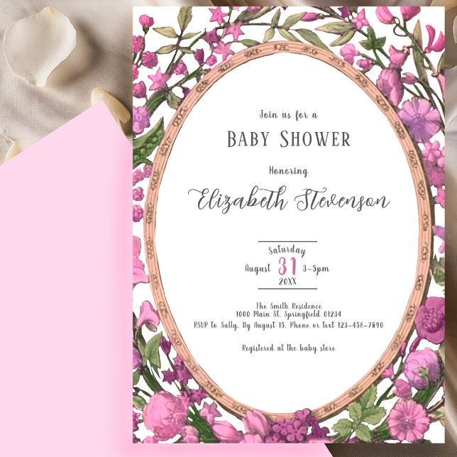 Convites Elegant Pink Green Botanical Floral Baby Shower  (Criador carregado)