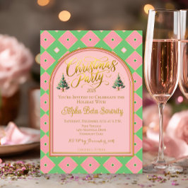 Convites Elegant Pink & Green Harlequin Christmas Party