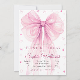 Convites Elegant Pink Heart Bow Baby Shower Invitation