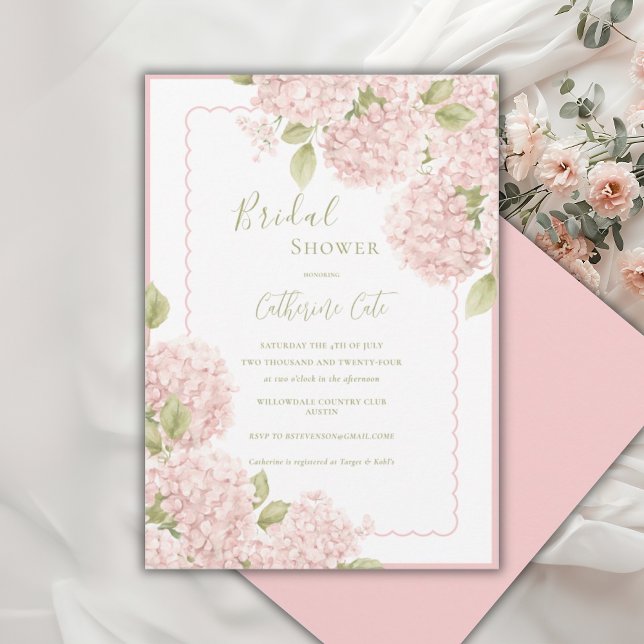 Convites Elegant Pink Hydrangea Bridal Shower  Invitation (Criador carregado)