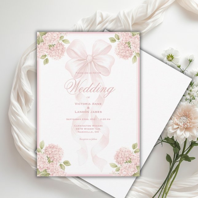 Convites Elegant Pink Hydrangeas Vintage Wedding Invitation (Criador carregado)