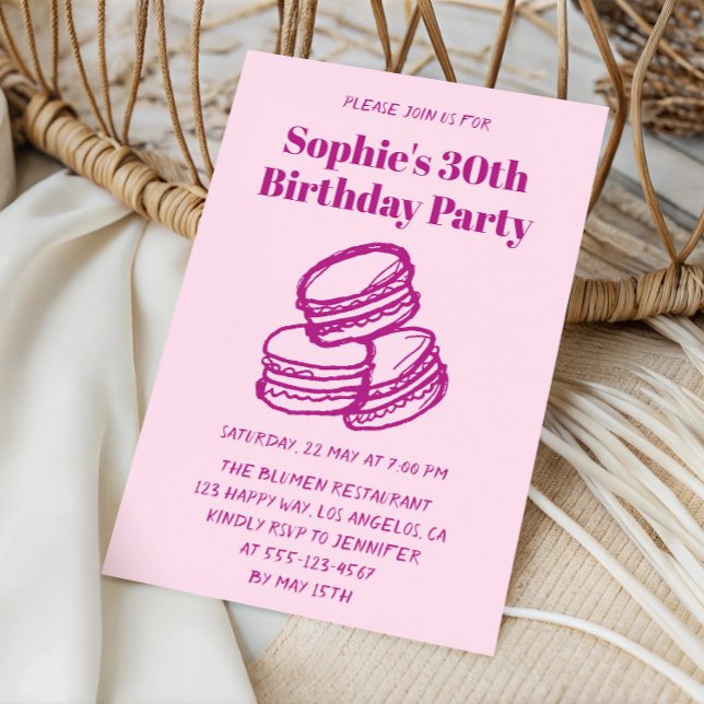 Convites Elegant Pink Macaron 30th Birthday Party  (Criador carregado)