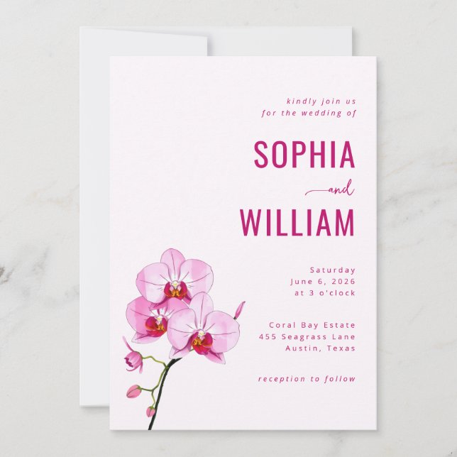 Convites Elegant Pink Orchid Wedding Invitation (Frente)