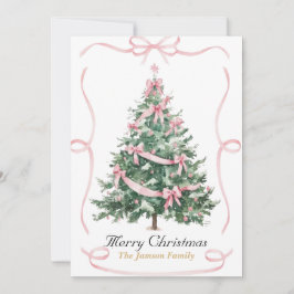 Convites Elegant Pink Ribbon Christmas Tree Card