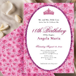 Convites Elegant Pink Roses Floral 18th Birthday Debut