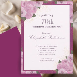 Convites Elegant Pink Roses Women's 70th Birthday 