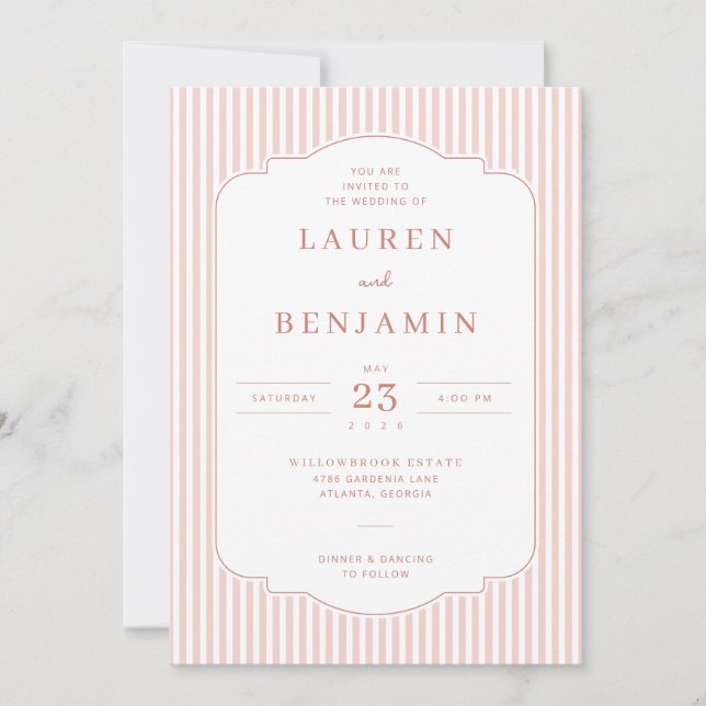 Convites Elegant Pink Striped Wedding Invitation (Frente)