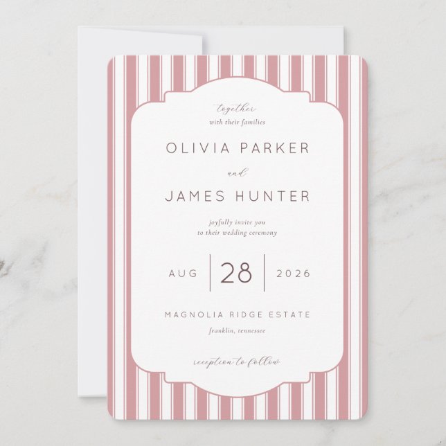 Convites Elegant Pink Stripes Wedding Invitation (Frente)