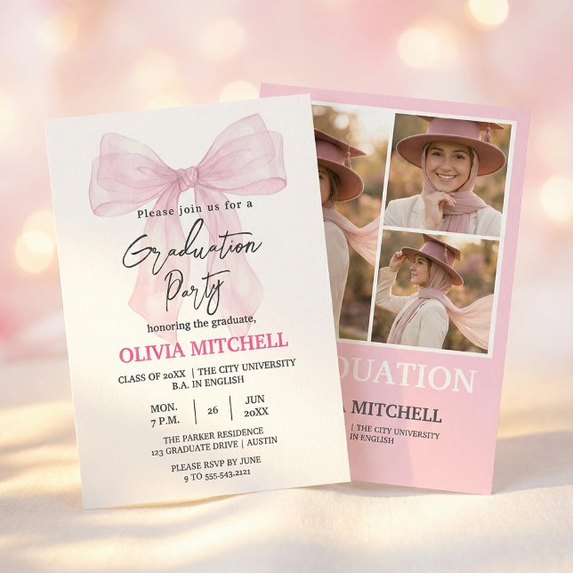 Convites Elegant Pink Watercolor Graduation Party (#ElegantGraduation #PinkWatercolorDesign #DreamyGraduation #CelebrationEvent2026 #SoftPinkAesthetic)