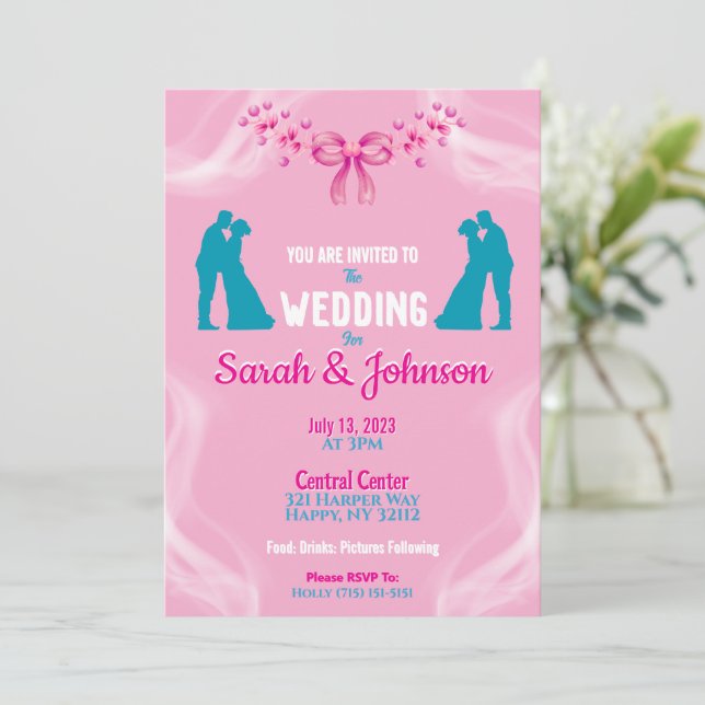 Convites Elegant Pink Wedding Invitation (Em pé/Frente)