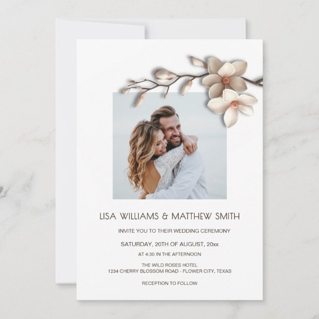 Convites Elegant Pink White 3D Roses Wedding (Frente)