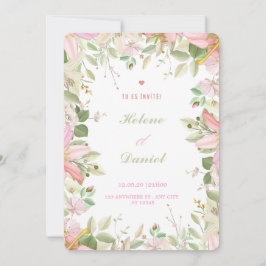 Convites Elegant Pink & White Floral French Invitation Card