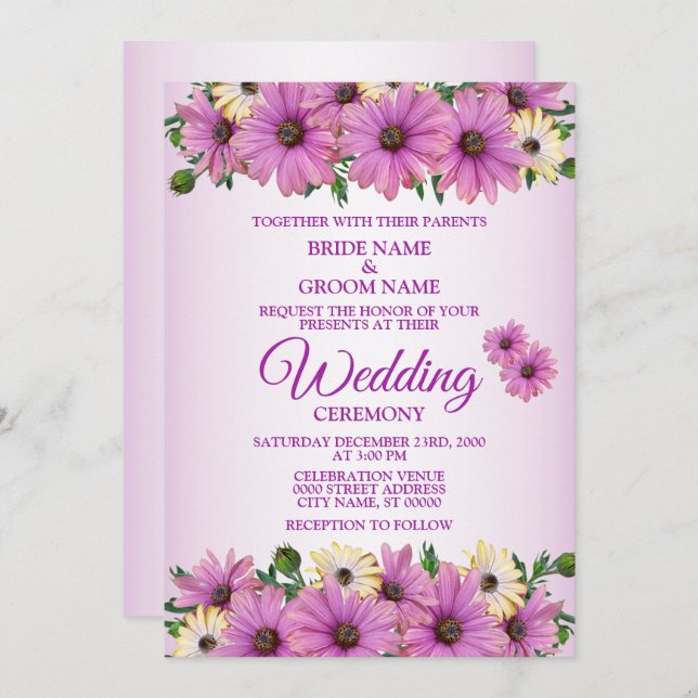 Convites Elegant Pink Yellow Floral Rustic Wedding (Frente/Verso)