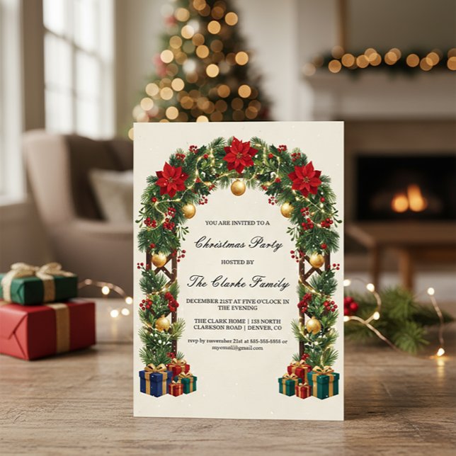 Convites Elegant Poinsettia Christmas Trellis Party Design (Criador carregado)