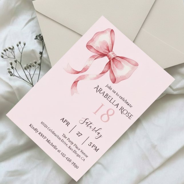Convites Elegant Preppy Coquette Bow Birthday Party (Criador carregado)