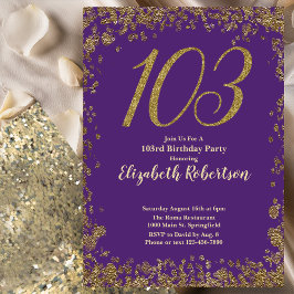 Convites Elegant Purple and Gold 103rd Birthday