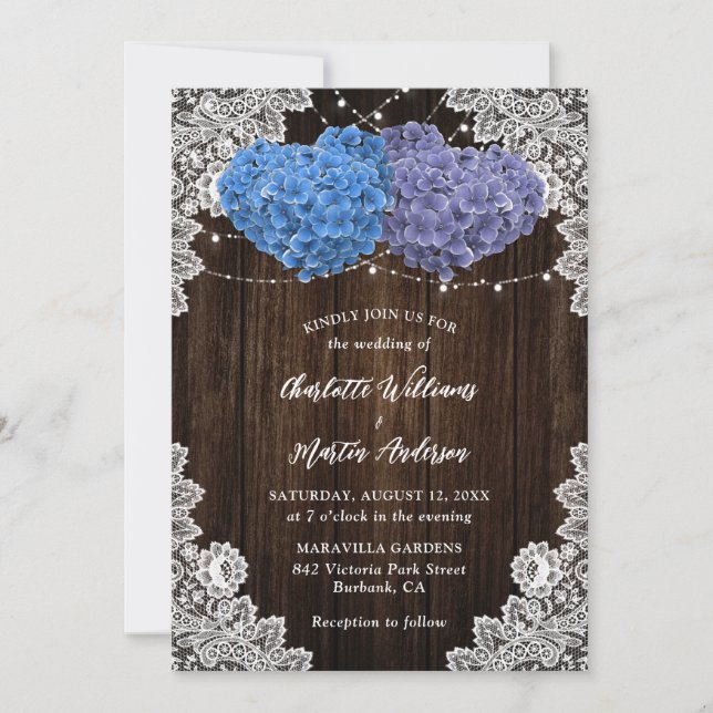 Convites Elegant Purple Blue Rustic Floral Wedding (Frente)