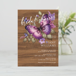 Convites Elegant Purple Butterfly Bridal Shower Invitation