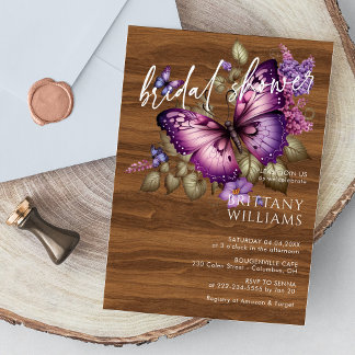 Convites Elegant Purple Butterfly Bridal Shower Invitation