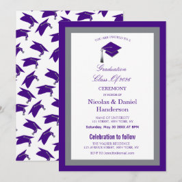 Convites Elegant purple caps graduation ceremony invitation