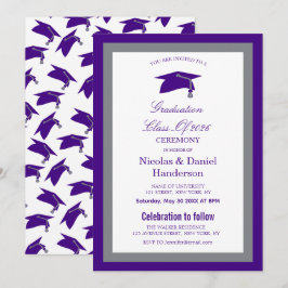 Convites Elegant purple caps graduation ceremony invitation