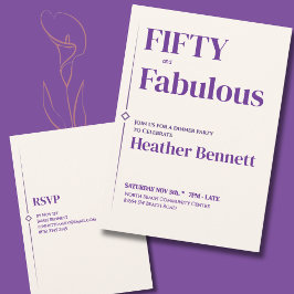 Convites Elegant Purple Cream Fifty Fabulous Birthday