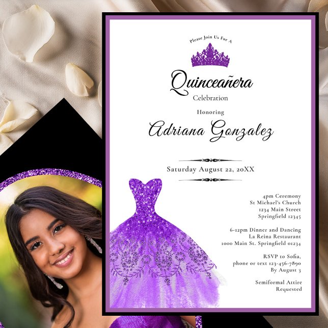 Convites Elegant Purple Dress 15th Birthday Quinceanera (Criador carregado)
