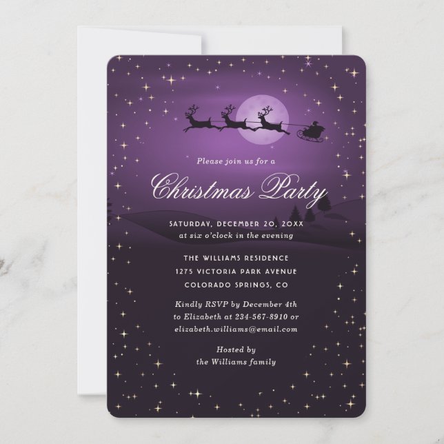 Convites Elegant Purple Festive Christmas Party (Frente)