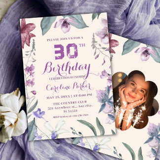 Convites Elegant Purple Floral 30th Birthday