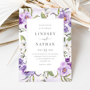 Convites Elegant Purple Floral Botanical Wedding