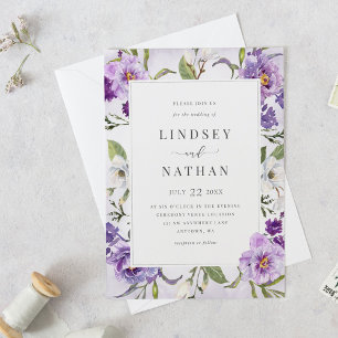 Convites Elegant Purple Floral Botanical Wedding