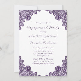 Convites Elegant Purple Floral Lace Rustic Engagement Party