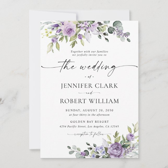 Convites Elegant Purple Floral Wedding Invitation (Frente)