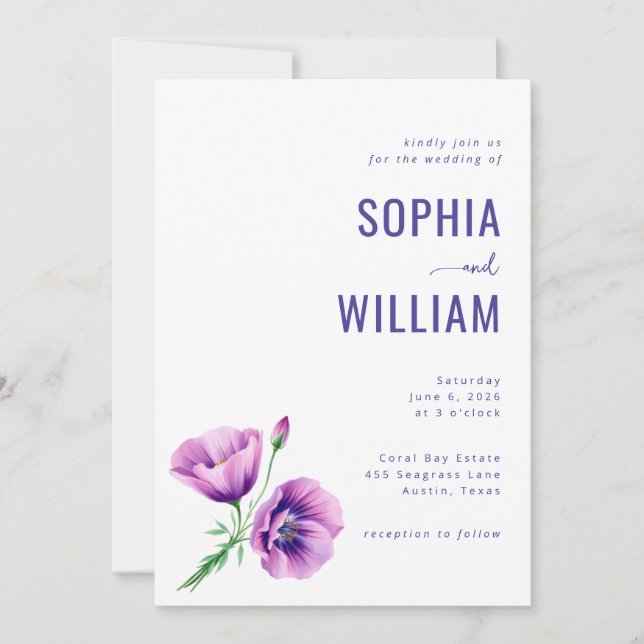 Convites Elegant Purple Floral Wedding Invitation (Frente)