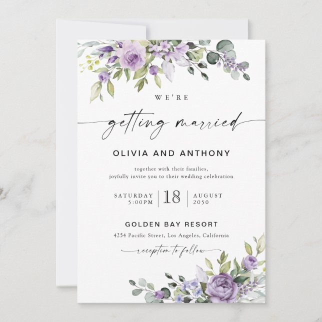 Convites Elegant Purple Floral Wedding Invitation (Frente)