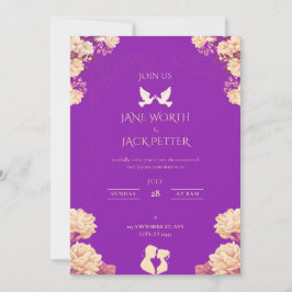 Convites Elegant Purple Floral Wedding Invitation with Dove