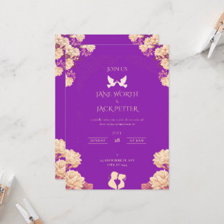 Convites Elegant Purple Floral Wedding Invitation with Dove