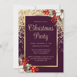 Convites Elegant Purple Gold Botanical Christmas Party
