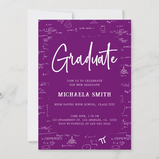 Convites Elegant Purple Graduate Math Photo Graduation (Frente)